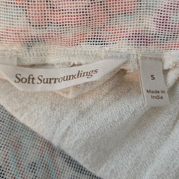 Soft Surroundings Linen Blend Tan Embroidered Flowers Women's Blouse S - Picture 5 of 6